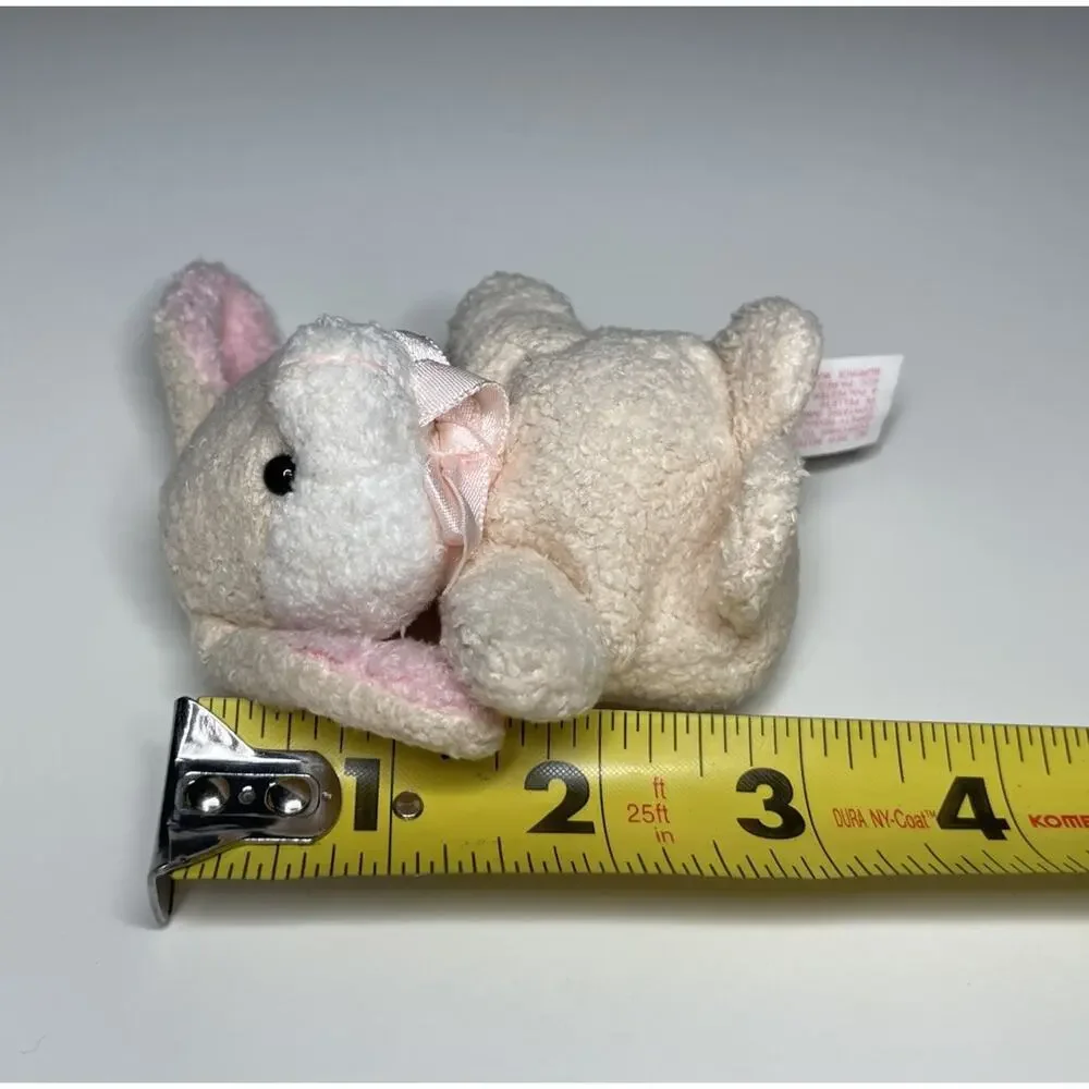Vintage Russ Puffs Baby Bunny Plush 3” Mini Cream Pink Bow Beanie 20050 NWT